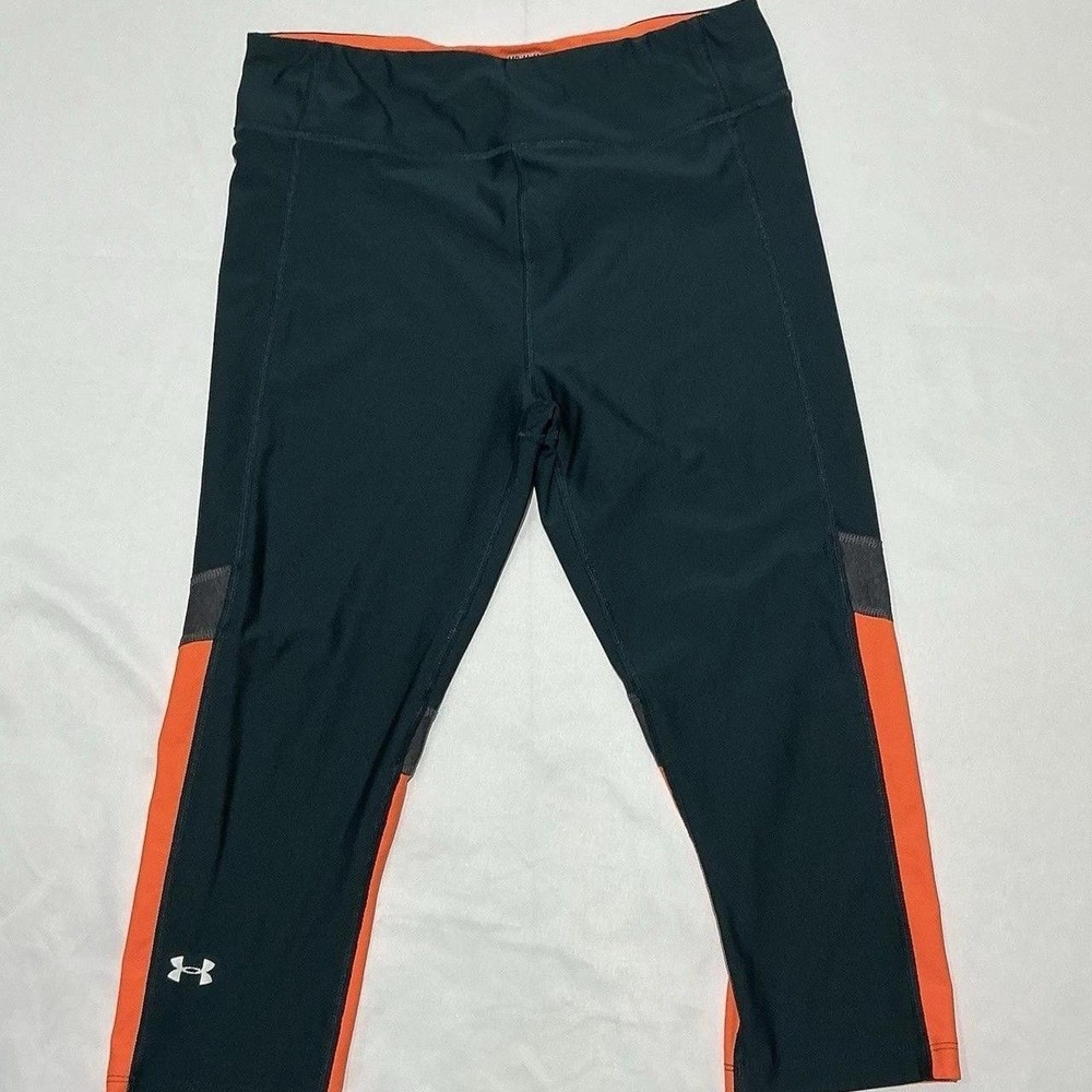 Under Armour Leggings Capris Womens Medium Green Heat Gear Activewear Running - Picture 1 of 6